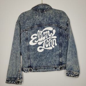 Elton John Denim Grunge Acid Wash Oversized Jean Jacket Size X Small